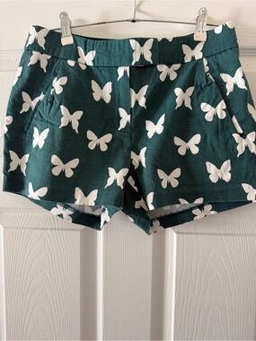 J. Crew Dark Green & White Butterfly Patterned Chino Shorts